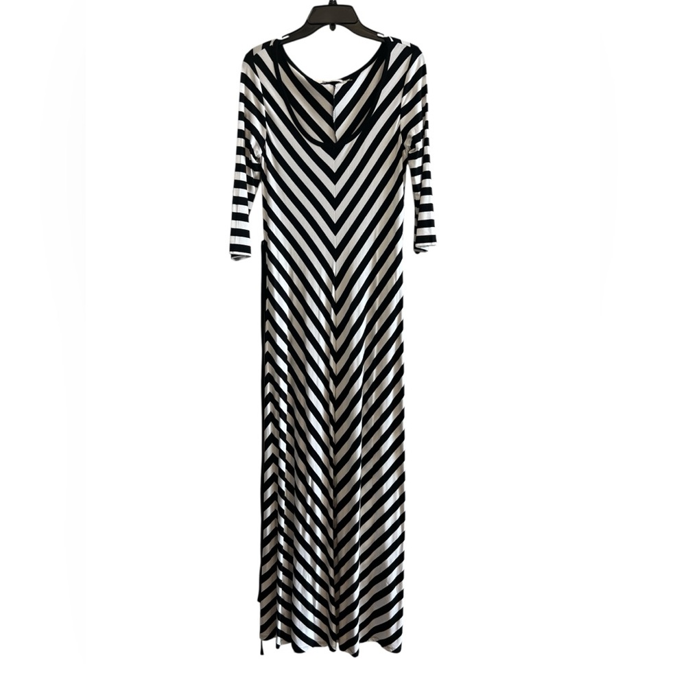 Calvin Klein Black and White Striped Chevron Maxi Dress Size 10 - Picture 4 of 7